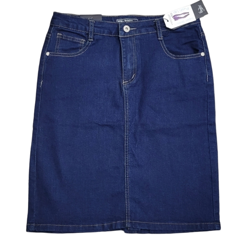 NWT Nina Rossi High Waist Super Stretch Jean Skirt Size Medium